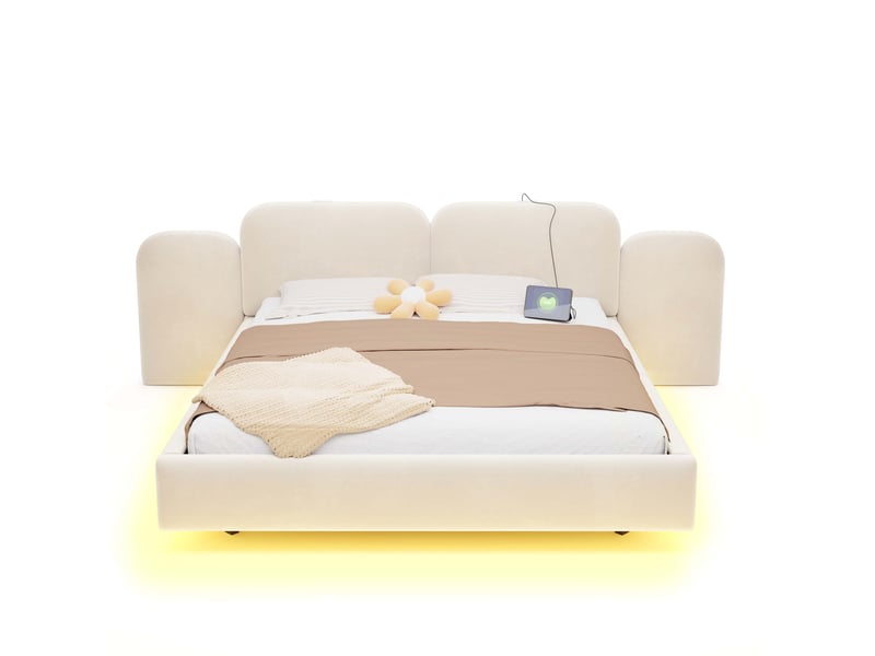  Lit coffre 180x200 led avec prises usb et usb-c evryae  - Conforama A
