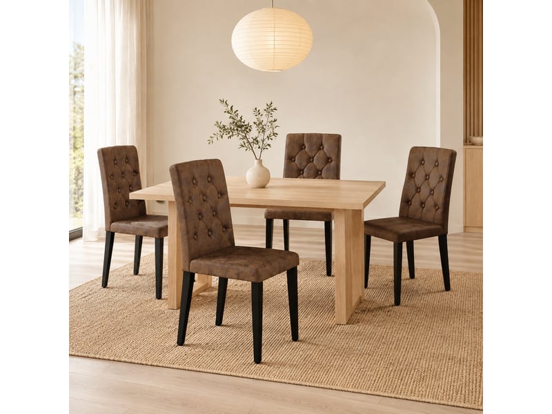  Lot de 4 chaises de salle à manger marron et noir, aspect velours  - Conforama B