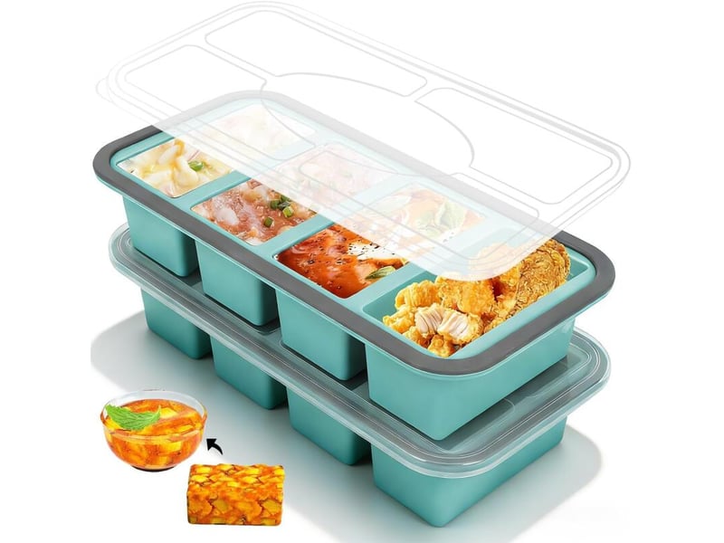 Moule à soupe en silicone avec couvercle, boîte à lunch compartimentée, 4 compartiments, 1000 ml, ensemble de 2 pièces, bleu ZYS01846LHY - Conforama A