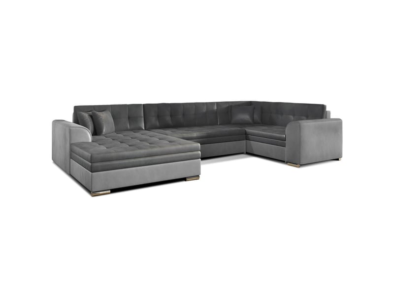  Canapé panoramique convertible caldero 5 places gris clair et foncé – angle gauche – 4 coussins  - Conforama A