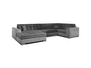 Canapé panoramique convertible caldero 5 places gris clair et foncé – angle gauche – 4 coussins