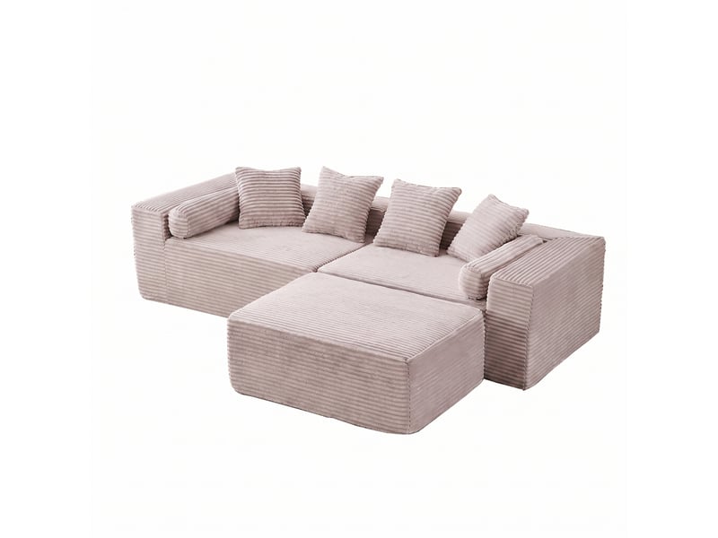Canapé d'angle, canapé modulable; en tissu chenille, style cloud, beige - Conforama E
