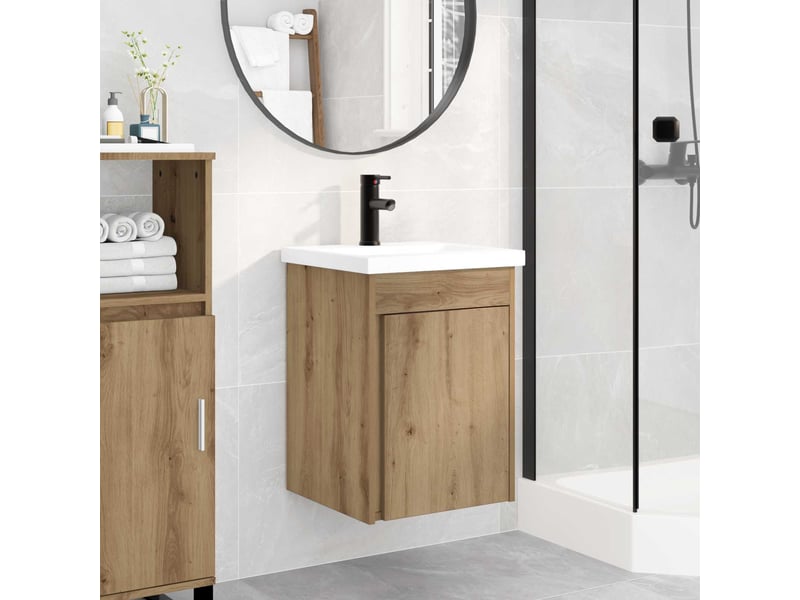  Meuble de rangement salle de bain avec robinet chêne artisanal shl3308  - Conforama B