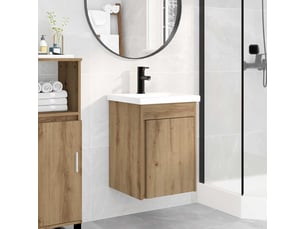 Meuble de rangement salle de bain avec robinet chêne artisanal shl3308