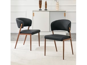 Chaise de salle à manger lot de 2 avec dossier ergonomique et assise rembourrée, structure métallique en pu noir
