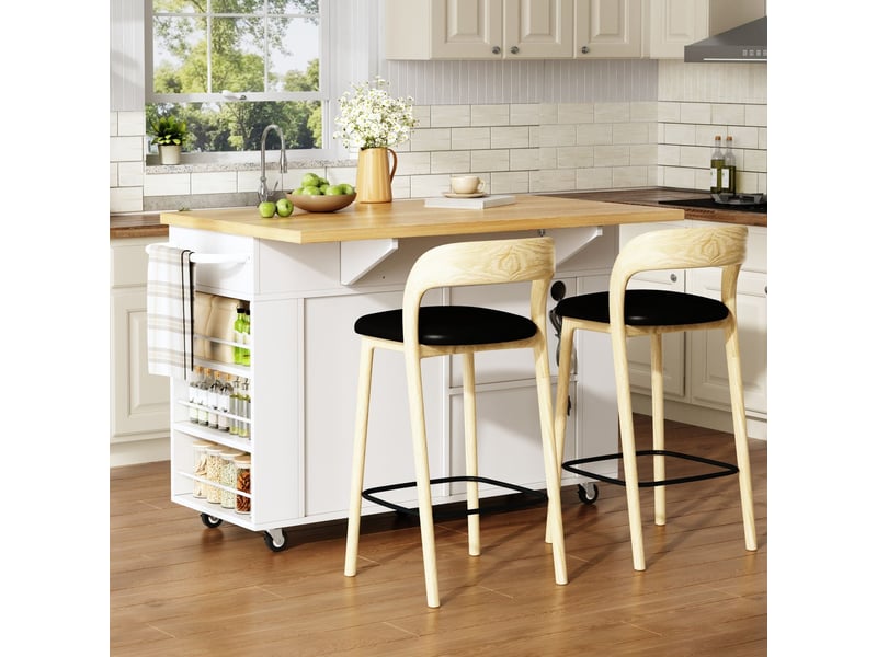  Desserte de cuisine 4570 x 84 cm plan de travail rabattable rangement fermé module poubelle organiseur coulissant tiroir prises électriques roulettes meuble de cuisine  - Conforama B