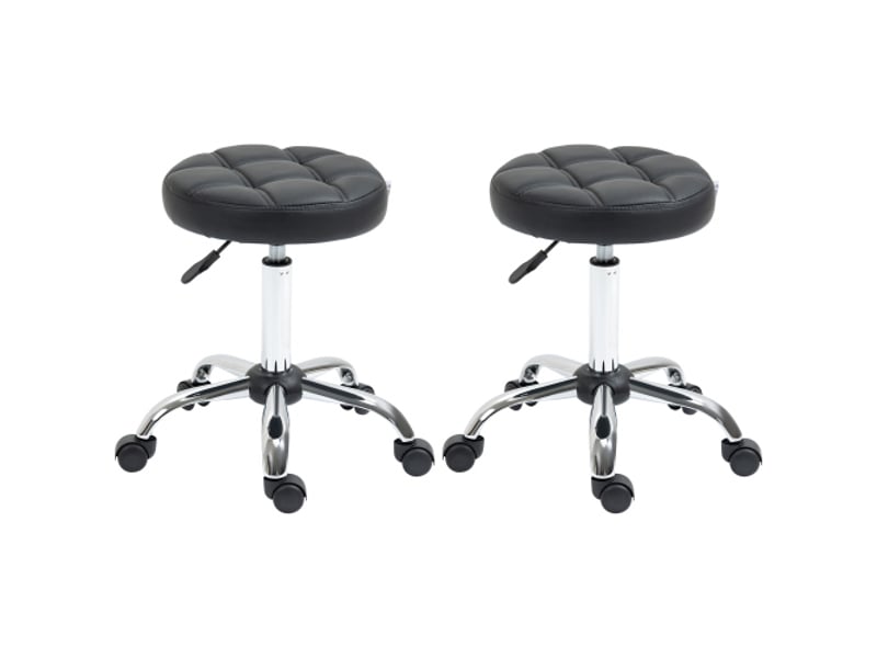  Lot de 2 tabourets pivotants à roulettes, similicuir noir, réglables, ø35,5x48-63 cm  - Conforama A