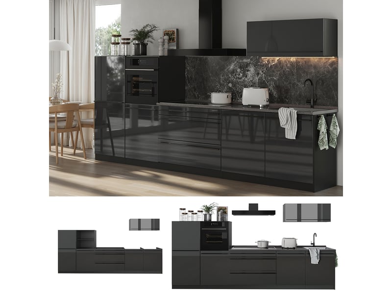 Vicco cuisine, anthracite haute brillanceanthracite, 340cm plan de travail anthracite - Conforama D