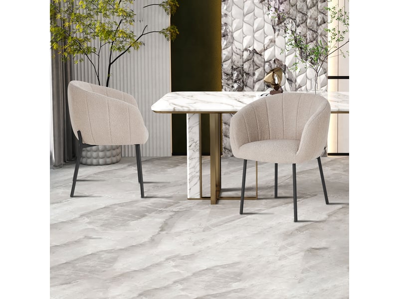  Lot de 2 chaises 57x62x79 cm en tissu bouclette sable - serz  - Conforama B