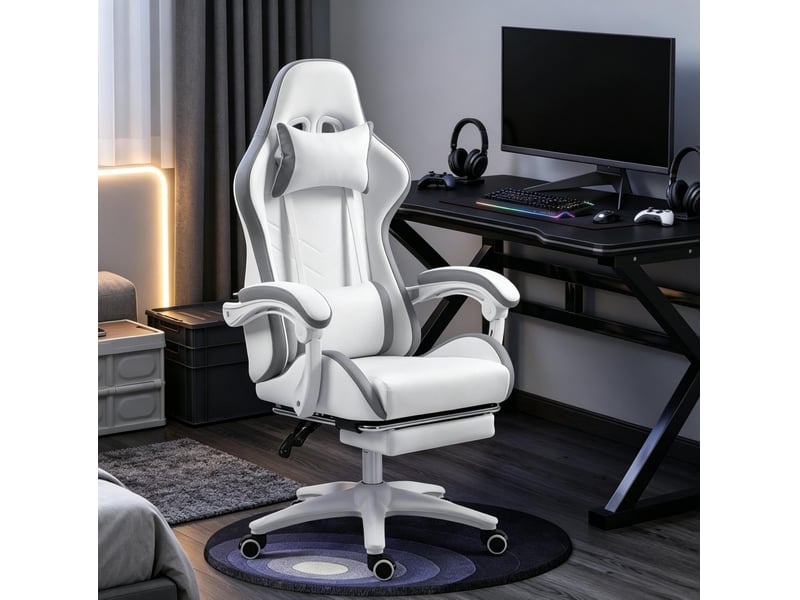  Fauteuil de jeu 65x65 cm inclinable à 135° polyuréthane (pu) blanc et gris  - Conforama C