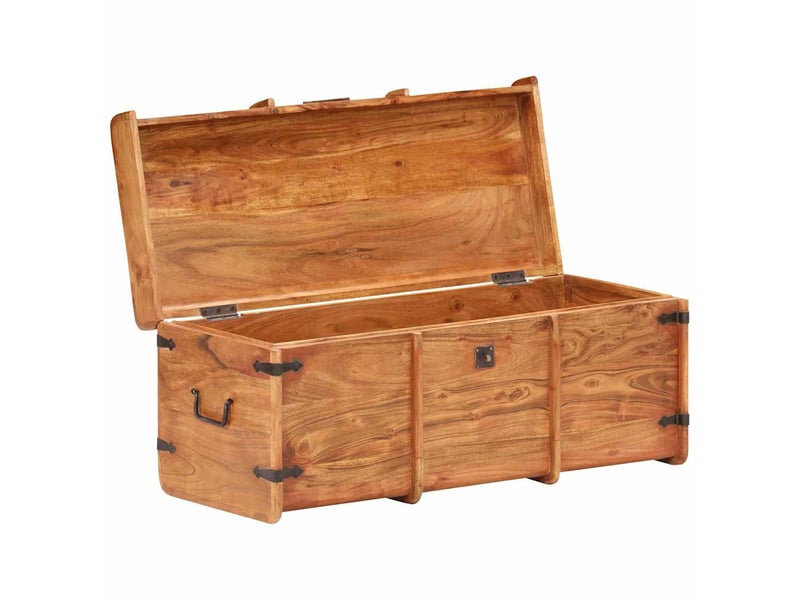  Coffre de rangement 90x40x40 cm bois d'acacia solide shl60236  - Conforama A