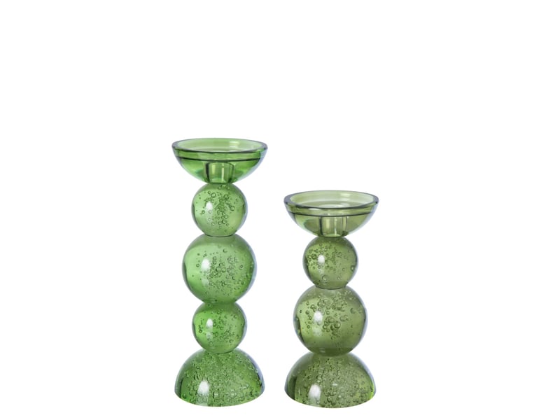  Bougeoir boules en verre ilias 21cm vert olive  - Conforama C