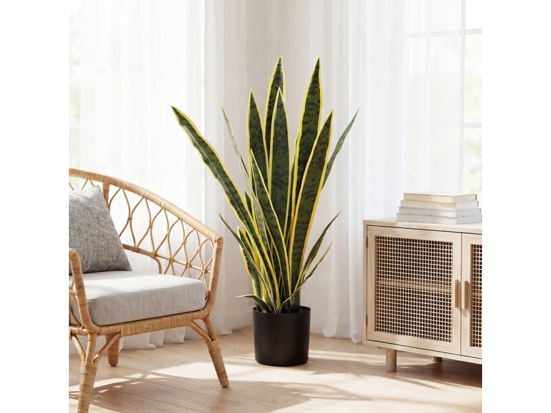  Plante artificielle sansevieria 77 cm avec 21 feuilles ajustables et pot, facile à nettoyer, pour bureau, chambre, vert  - Conforama D