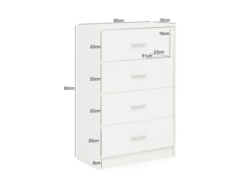  Chiffonnier 4 tiroirs 60x30x90 cm blanc et argent  - Conforama E