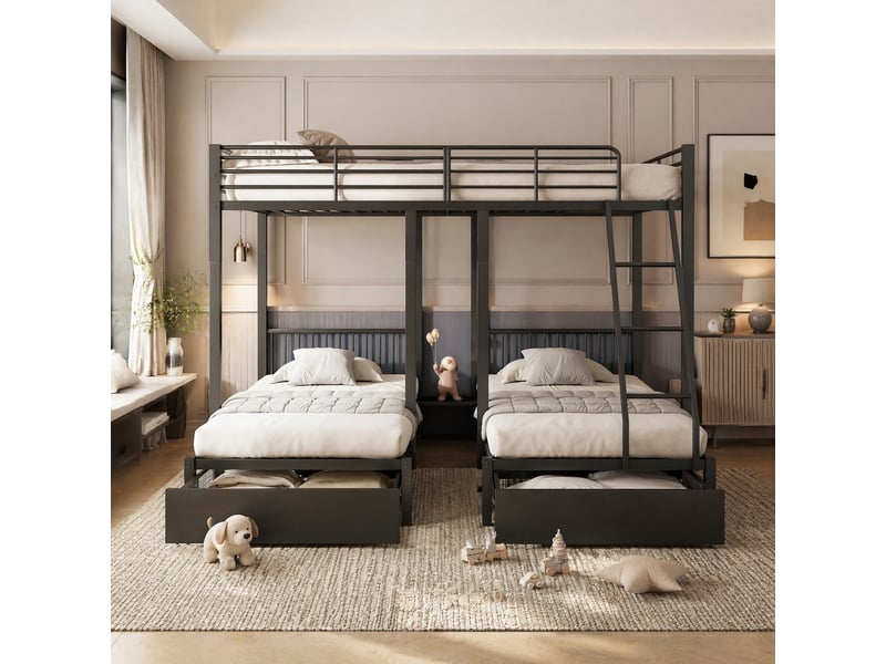  Lit superposé triple séparable, couchages 140x200 et 90x200 cm, métal, 2 tiroirs  - Conforama D