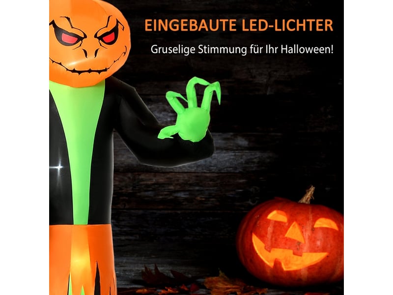 Décoration gonflable d’halloween citrouille avec éclairage à diodes et soufflerie pour intérieur extérieur 100×96×270 cm - Conforama C