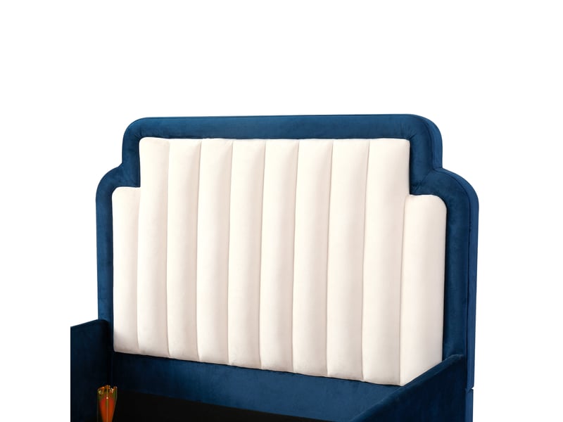  Lit voiture enfant 90x200 cm velours bleu, led, barrières rembourrées et sommier Fay Lum - Conforama E