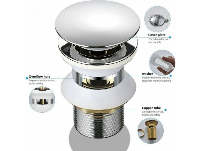  Universel bonde lavabo avec trop-plein pop-up automatique push open click clack pour salle de bain 1-14 en laiton chromé  - Conforama B