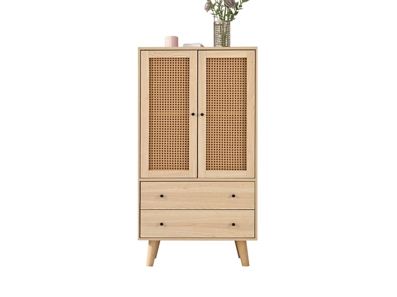 Buffet haut chêne clair avec 2 portes et 2 tiroirs, 60 x 40 x 120 cm - Conforama A
