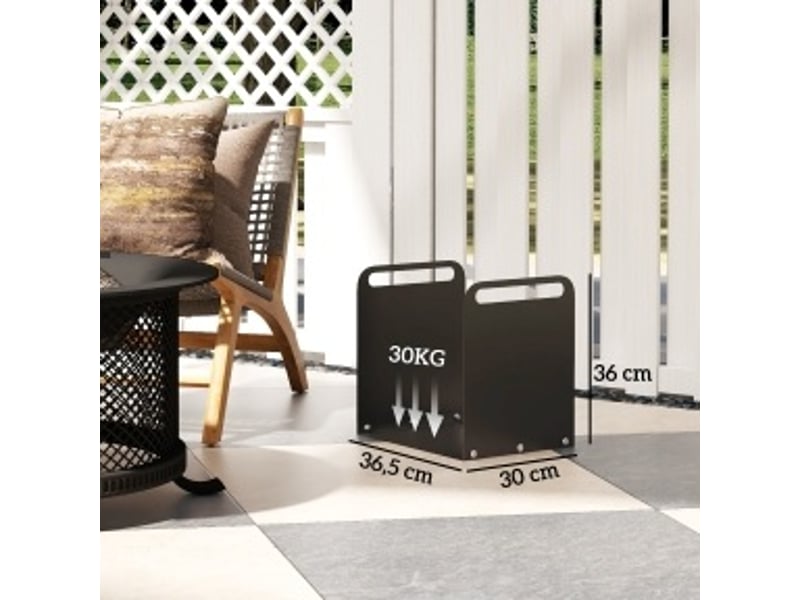  Range-bûches en acier 36,5 x 30 x 36 cm – noir – avec poignées, charge 30 kg pour intérieur et extérieur  - Conforama C