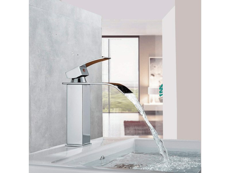  Robinet de lavabo cascade galvanisé, installation sur comptoir, mitigeur monotrou eau chaude et froide  - Conforama D