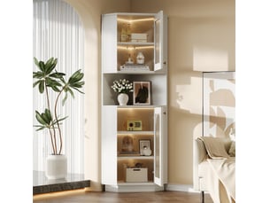 Meuble de salle de bains d’angle avec rangement et bande lumineuse 45 x 45 x 166,5 cm blanc evryae