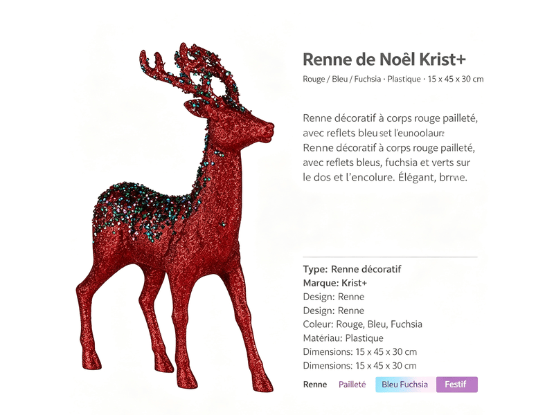  Renne de noël krist+ rouge bleu fuchsia 15 x 45 x 30 cm S3612017 - Conforama E