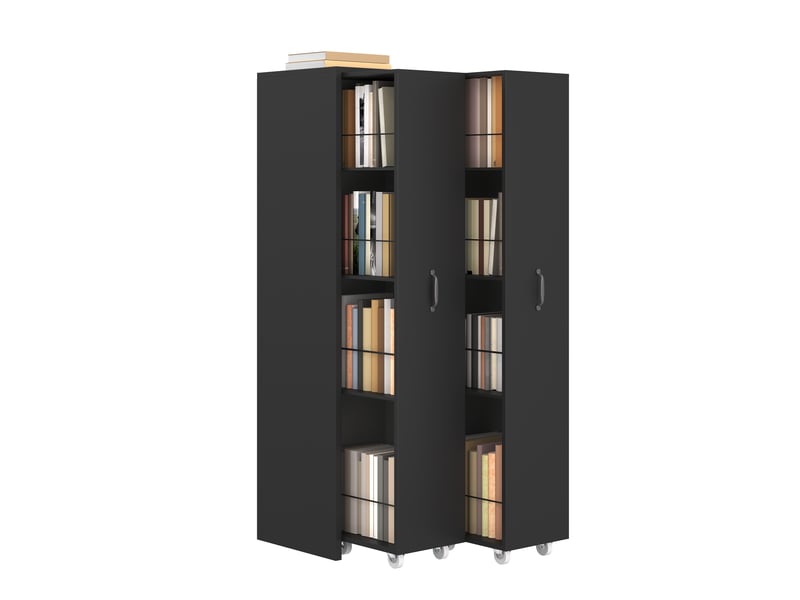  Bibliothèque coulissante extensible 51,5 × 41 × 158 cm, étagère sur roulettes 4 niveaux mdf noir, format haut et compact, pour salon et bureau CARDUME ESTIVAL - Conforama A