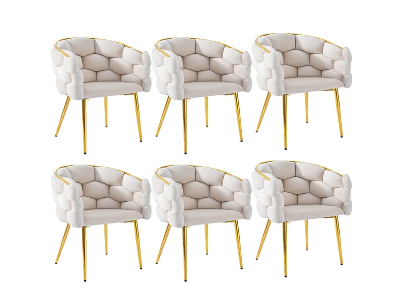  Lot de 6 chaises de salle à manger en velours beige avec pieds en fer doré  - Conforama A