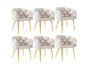Lot de 6 chaises de salle à manger en velours beige avec pieds en fer doré