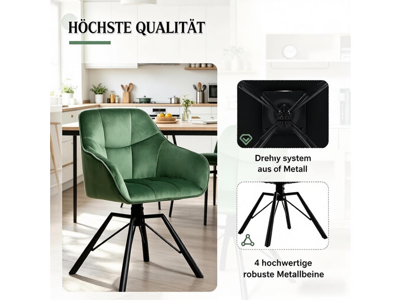  Lot de 2 chaises de salle à manger pivotantes,velours,vert foncé  - Conforama D