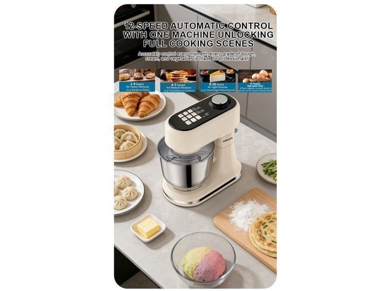  Robot patissier multifonction 6 l sk05016 1500 w avec balance integree 12 vitesses beige  - Conforama C