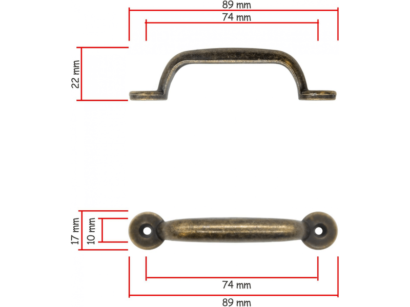  Jeu de 2 poignées de tiroir en bronze ancien (89 x 22 mm) pour tiroirs, armoires, coiffeuses, cuisines, buffets, placards  - Conforama E