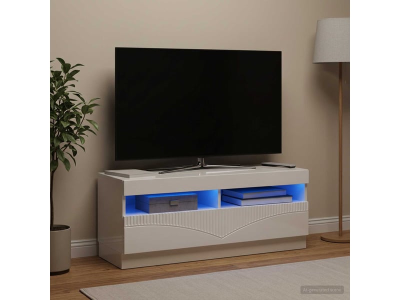  Meuble tv - banc tv - meuble de rangement led blanc brillant bois d'ingénierie  - Conforama B