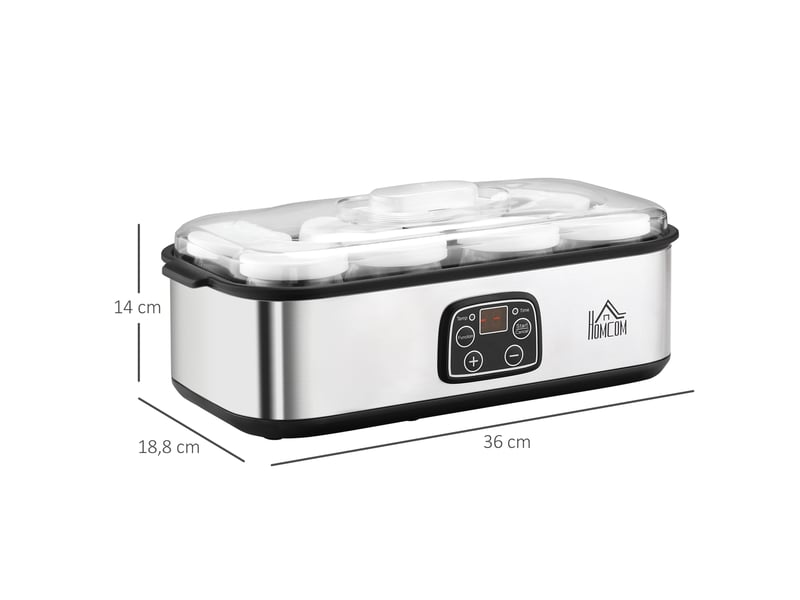  Yaourtière avec 8 pots en verre de 180ml, thermostat réglable et affichage numérique pour des desserts maison sains, machine à yaourt électrique en acier inoxydable avec minuterie  - Conforama C