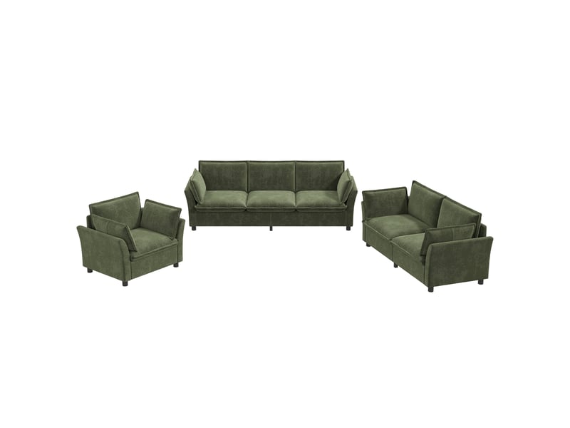  Ensemble canapé modulable 6 places en tissu chenille vert, 6-7 personnes, 220×87×81 cm  - Conforama A