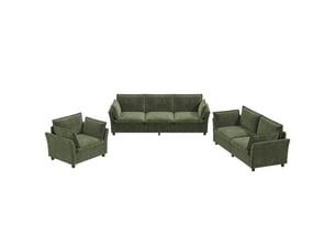 Ensemble canapé modulable 6 places en tissu chenille vert, 6-7 personnes, 220×87×81 cm