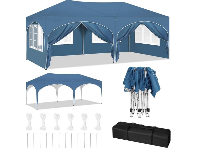 Tonnelle pliante 3x6 m – bleue – 6 parois amovibles, protection uv 50+ et sac de rangement inclus - Conforama A