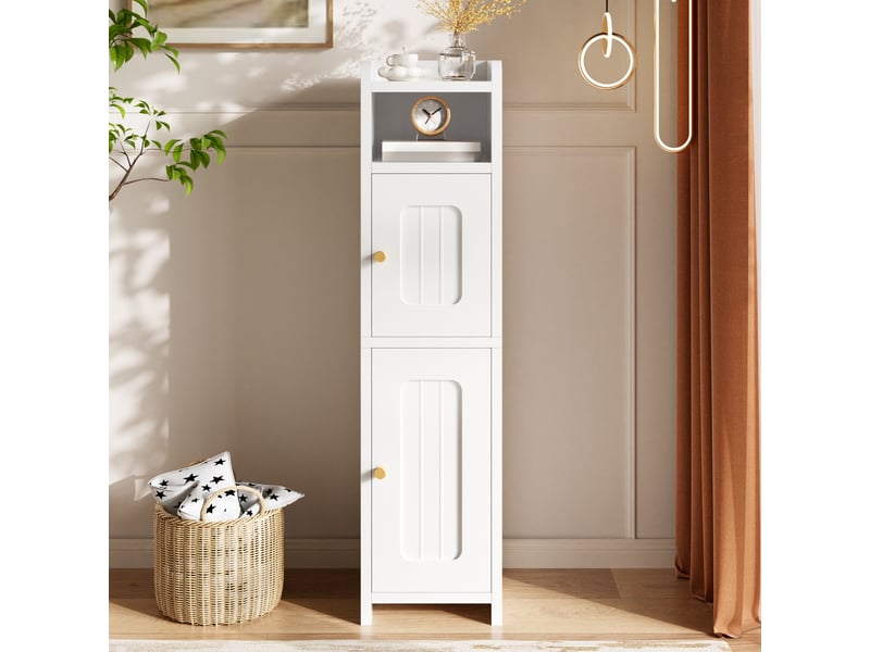 Armoire blanche 80 cm, rangement étroit polyvalent, étagère réglable, poignées métal, anti-basculement, chambre salon - Conforama E