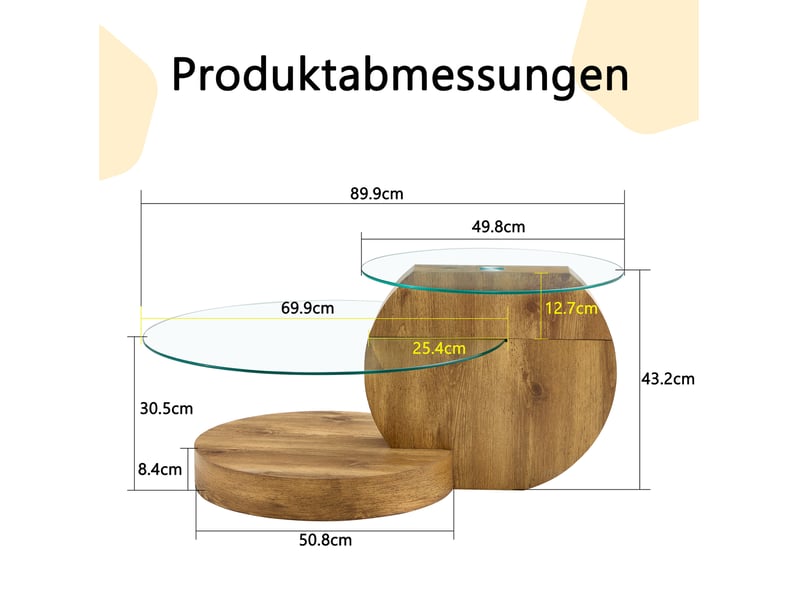 Table basse avec plateaux superposés en verre trempé et rangement, mdf bois, transparente, 78.5 × 78.5 × 24.5 cm - Conforama E