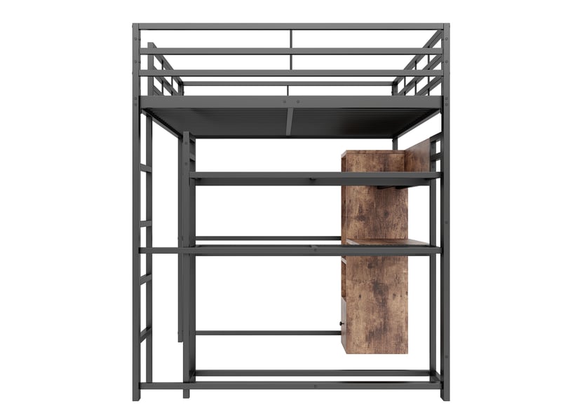Lit mezzanine avec led, bureau, tiroir et étagères, métal noir, 140x200 cm, sans matelas - Conforama E