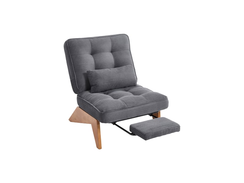 Fauteuils - fauteuil relax avec repose-pieds et coussin lombaire, dossier réglable, pieds bois, velours côtelé, 127×73×90 cm - gris foncé - Conforama A