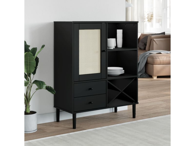  Buffet - bahut - meuble de rangement senja aspect rotin noir 90x40x112cm bois massif de pin  - Conforama B