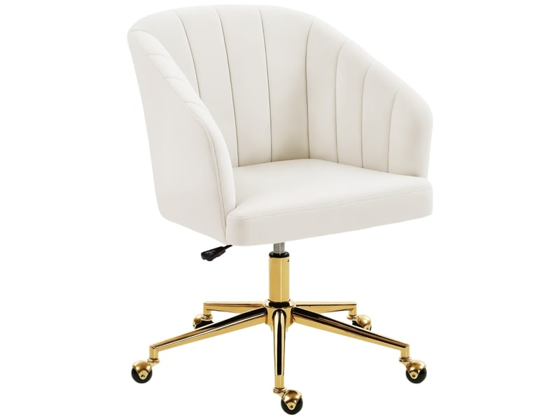  Chaise de bureau,61x60x83,5-92,5 cm,réglable à roulettes,polyester,crème  - Conforama A