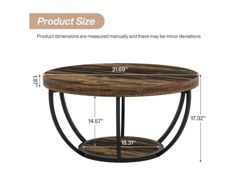  Table basse ronde à 2 niveaux avec étagère pour salon en bois et métal finition rustique  - Conforama D