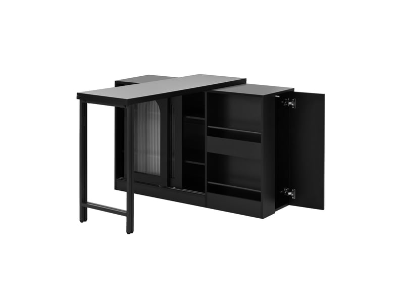  Table bar extensible 360° avec rangement, meuble réversible avec portes vitrées, bar cuisine, noir Fay Lum - Conforama R