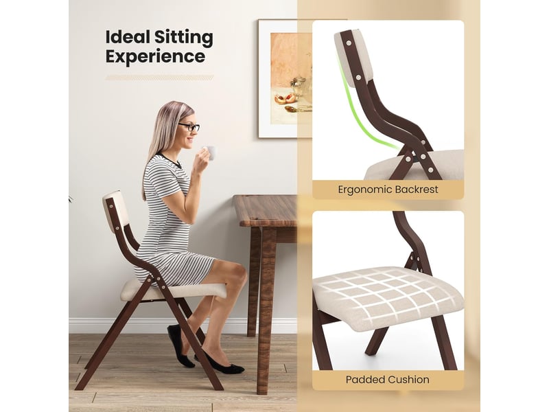 Ensemble de 2 chaises de salle à manger pliantes, chaises de table en bois avec siège rembourré, dossier en tissu de lin (marron)  - Conforama D