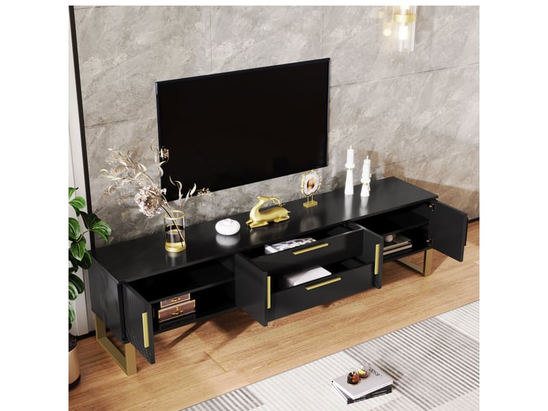  Meuble tv, coloris doré, avec portes, pour salon, design élégant, solution de rangement fonctionnelle, pour maison et appartement  - Conforama R