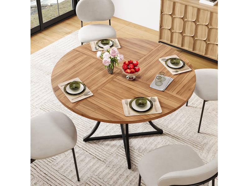 Table de salle à manger ronde pour 4 à 6 personnes avec étagère, pieds réglables, noyer noir 100 × 100 × 75 cm - Conforama D