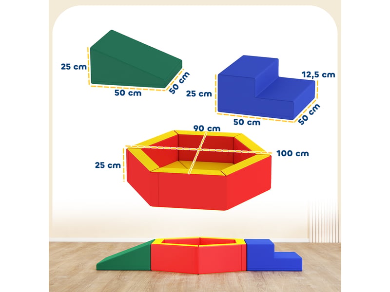 Parcours motricité bébé en mousse epe avec piscine à balles, module motricité bébé avec housse en pu, multicolore - Conforama C
